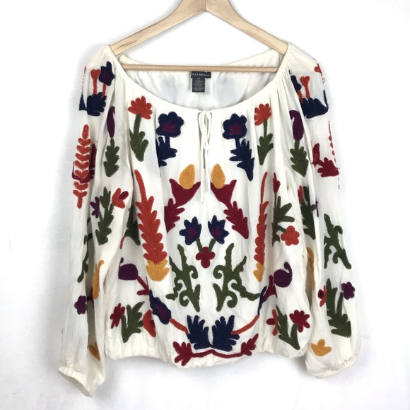chelsea and theodore embroidered peasant blouse